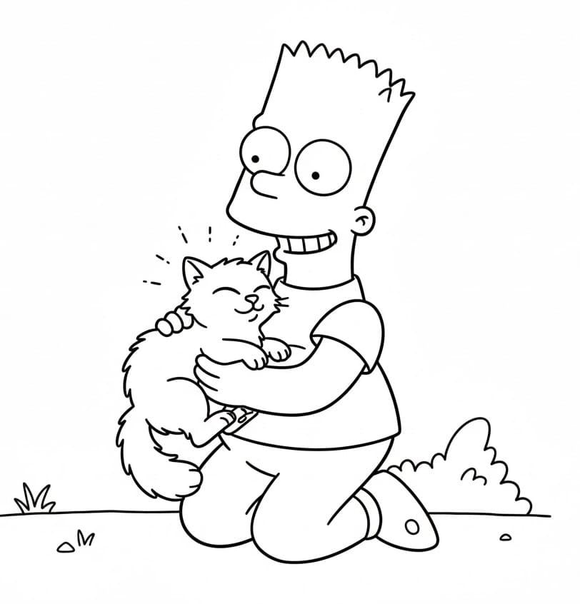 Bart Simpson og en katt fargelegging