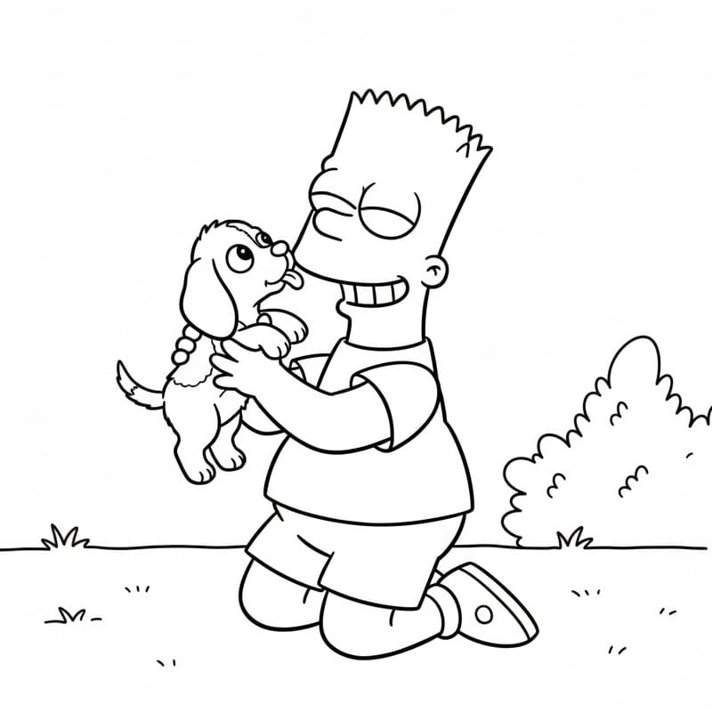 Bart Simpson og en valp fargelegging