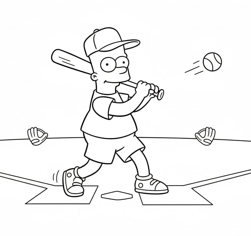 Bart Simpson spiller baseball fargelegging