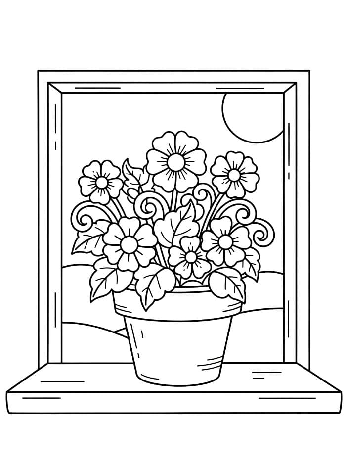 Blomsterpotte i vinduskarmen bilde fargelegging