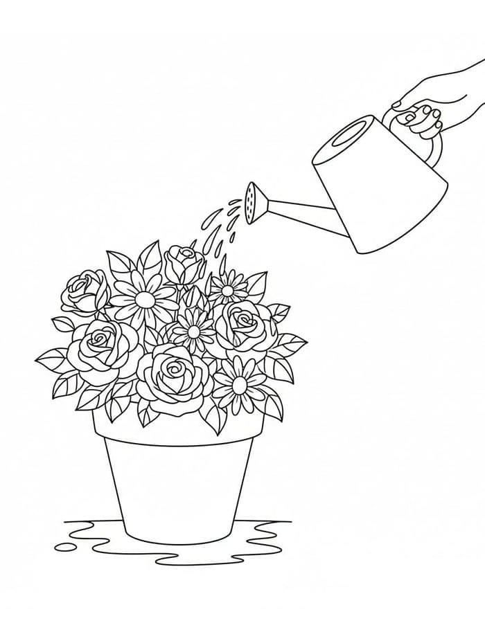 Blomsterpotte med vann fargelegging