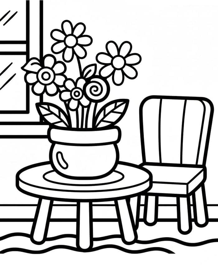 Blomsterpotte på hagebordet fargelegging