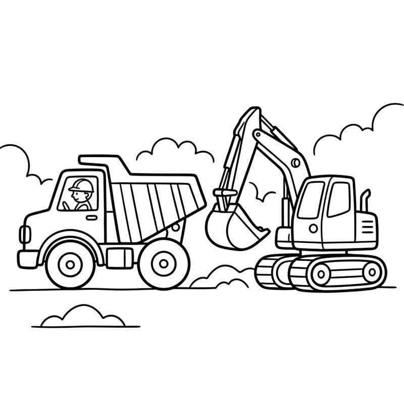 Dumper og gravemaskin fargelegging