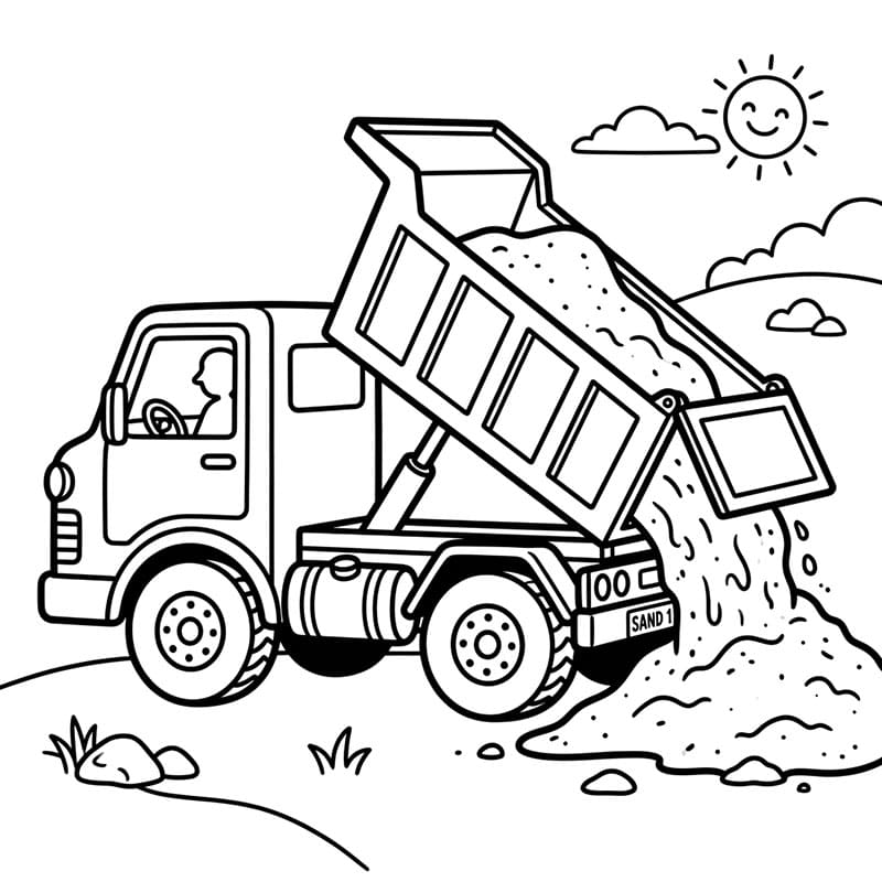 Dumper som tipper sand fargelegging
