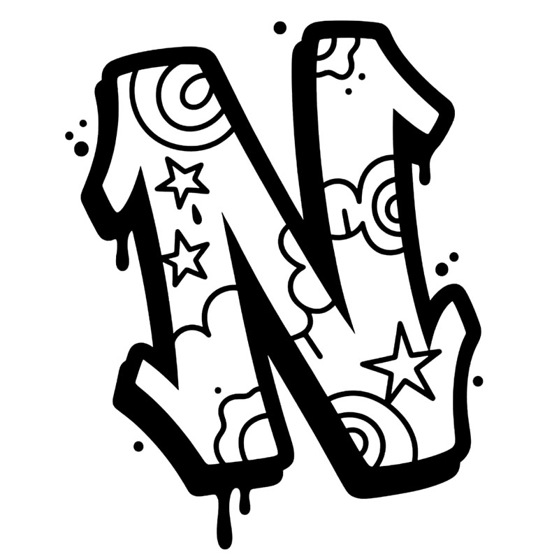 Graffiti for bokstaven N fargelegging