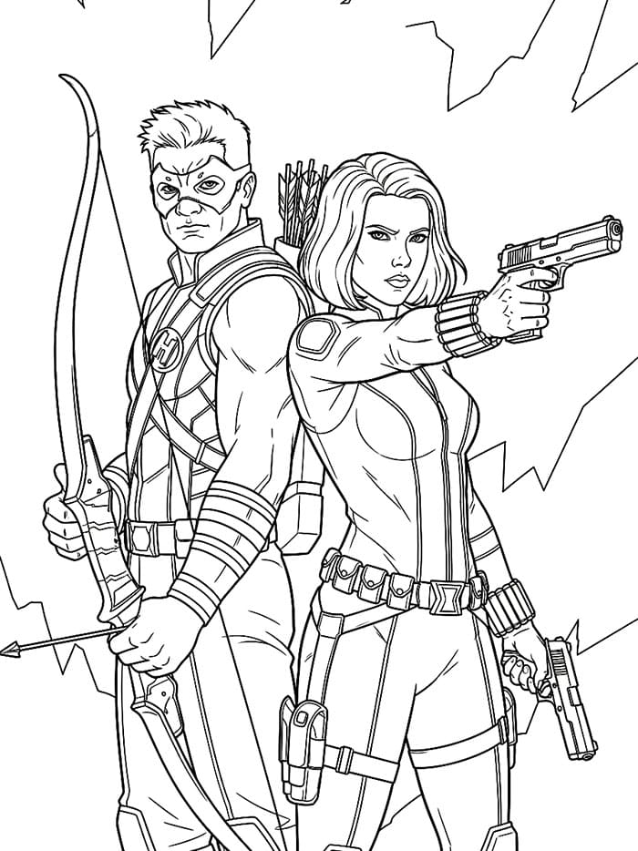 Hawkeye og Black Widow fargelegging
