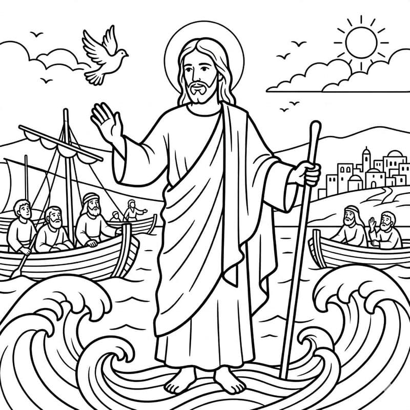 Jesus går på vannet fargelegging