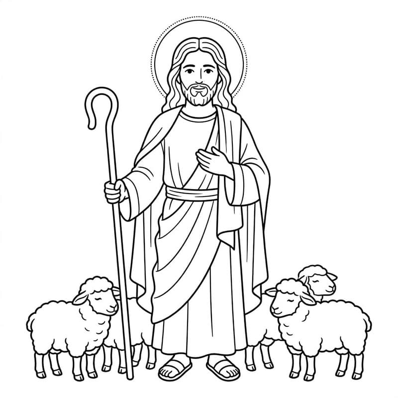Jesus hyrden med sauene fargelegging