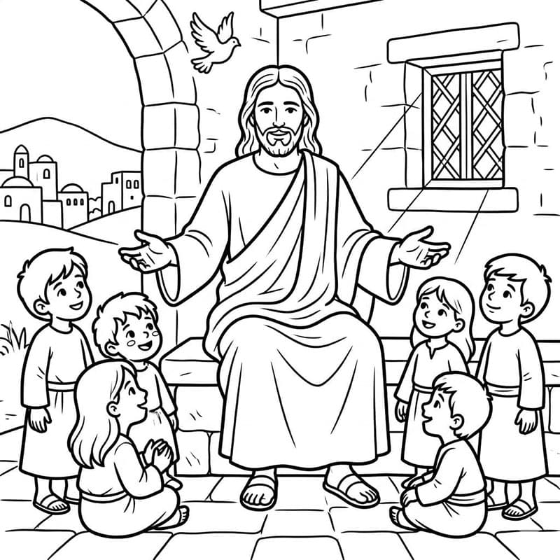 Jesus med disiplene fargelegging