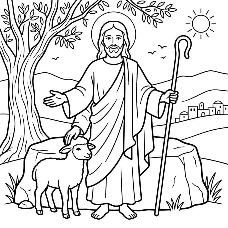 Jesus med lammet fargelegging