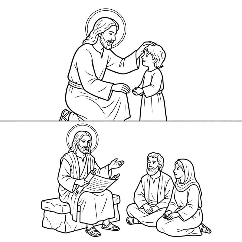 Jesus underviser barn fargelegging