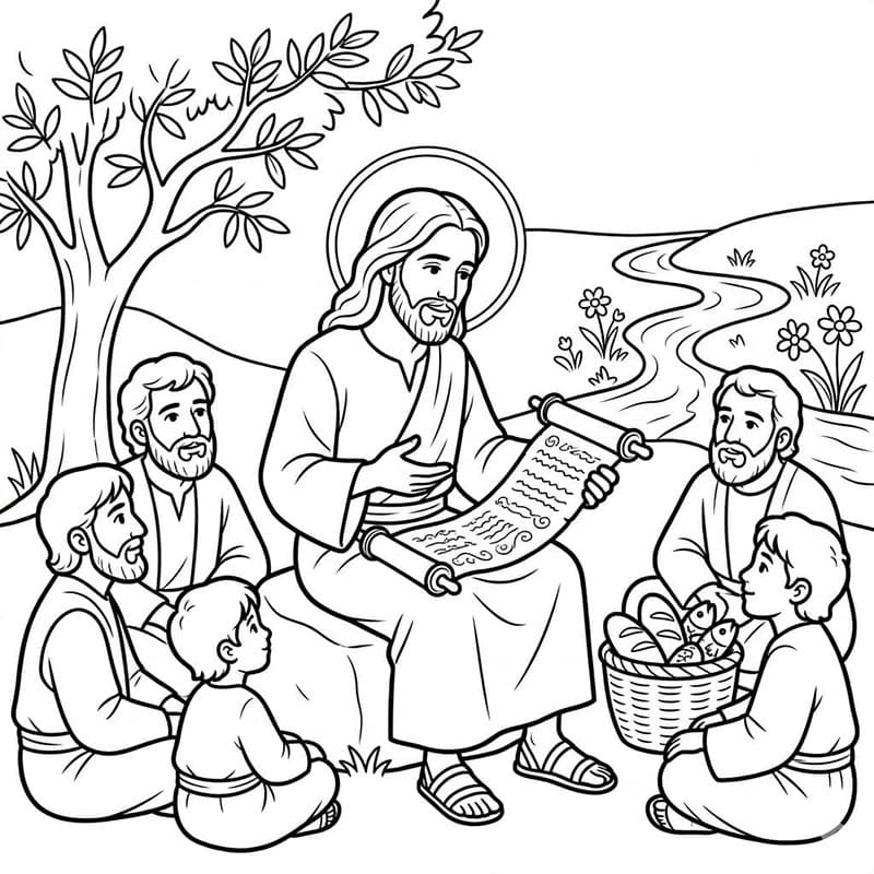 Jesus underviser mennesker fargelegging