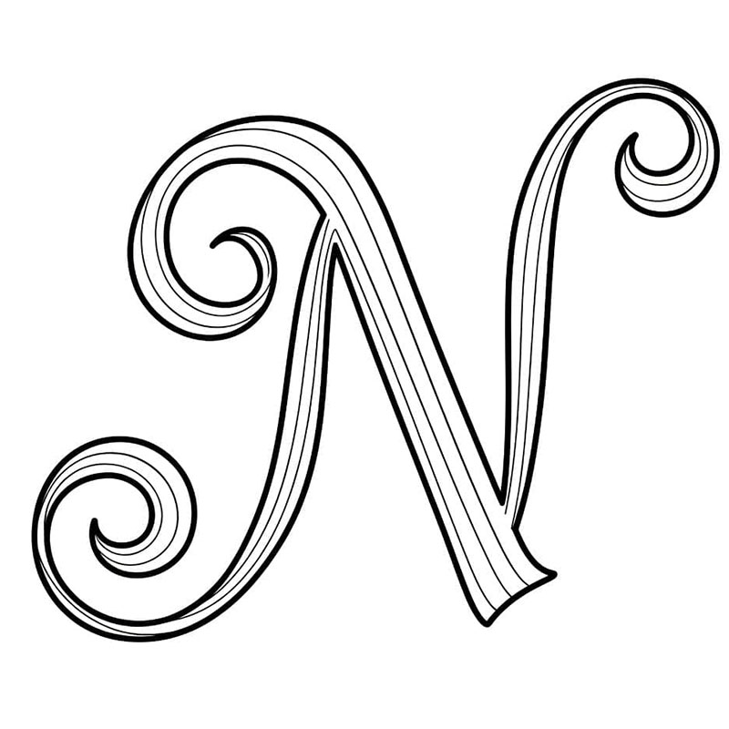 Kalligrafi for bokstaven N fargelegging