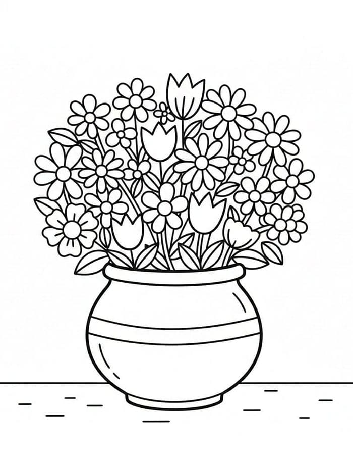 Liten bukettblomsterpotte fargelegging