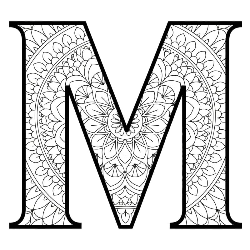 Mandala bokstaven M fargeleggingsside