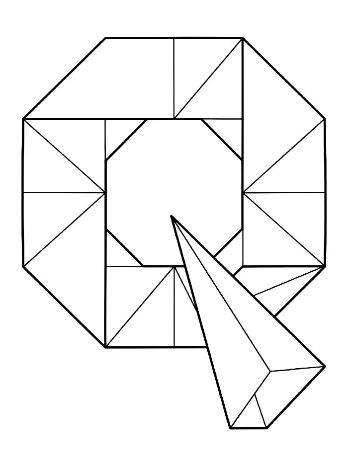 Origami bokstav Q fargelegging