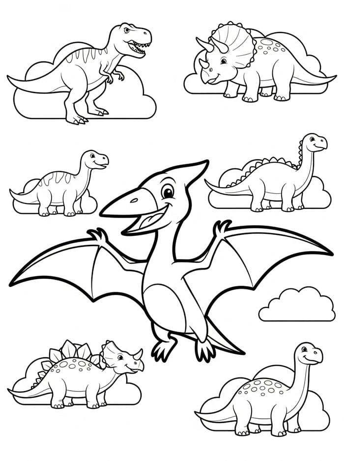Pterodactyler og dinosaurer fargelegging