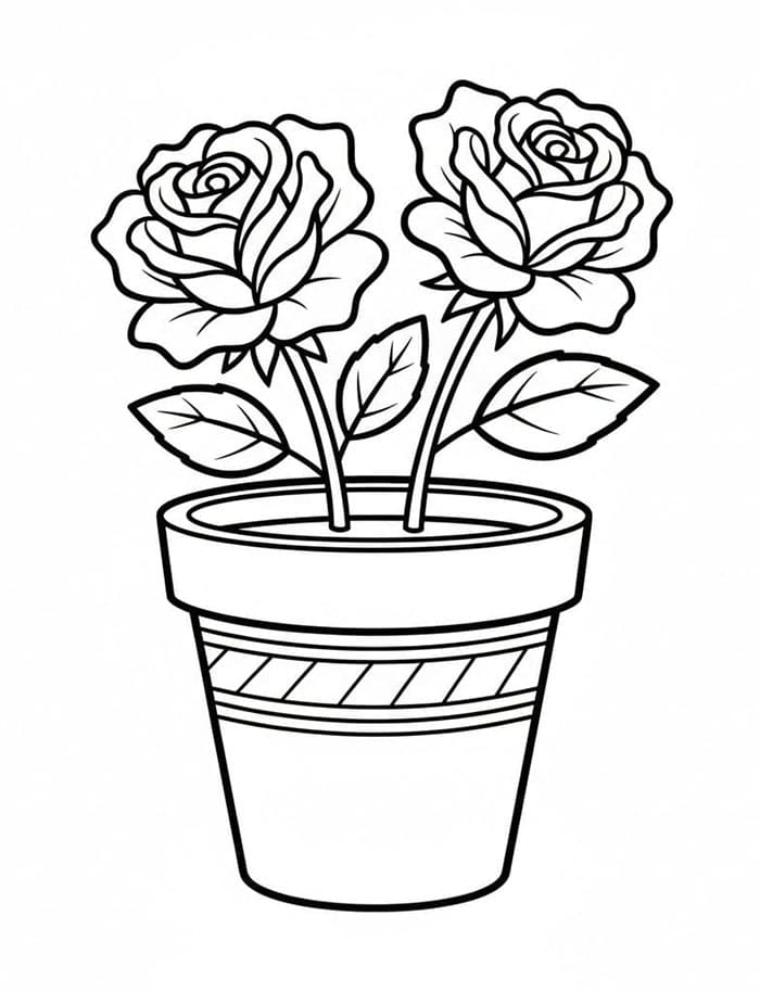 Roseblomsterpotte fargelegging