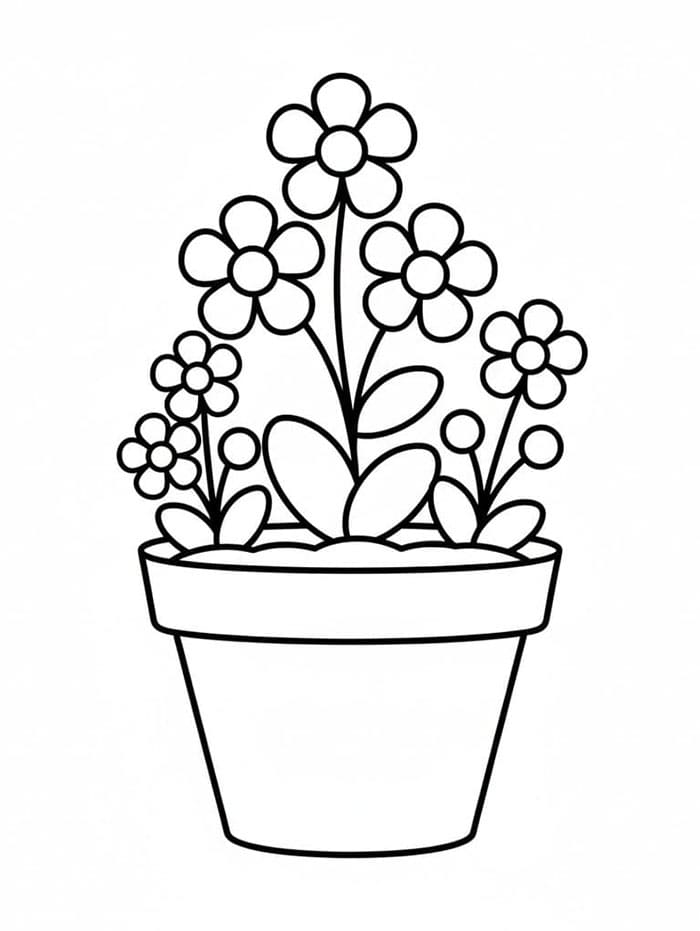 Rund blomsterpotte med kronblader fargelegging