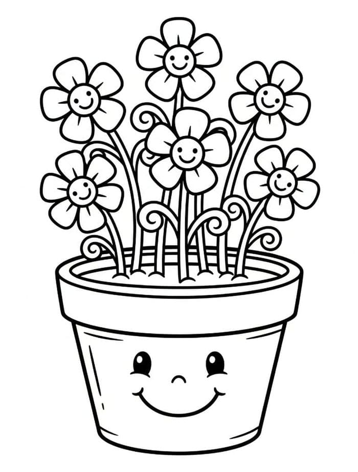 Smilende blomsterpotte fargelegging