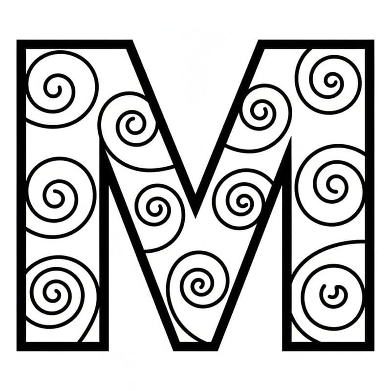 Spiral bokstaven M fargelegging