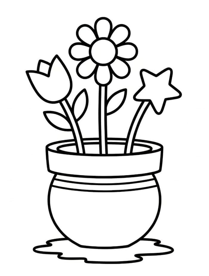 Tre blomsterblomsterpotte fargelegging