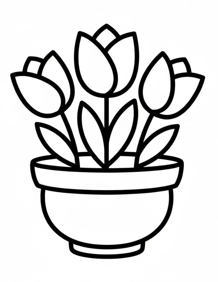 Tre tulipanblomsterpotte fargelegging