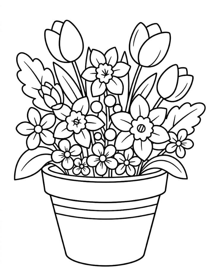 Vårblomsterpotte fargelegging