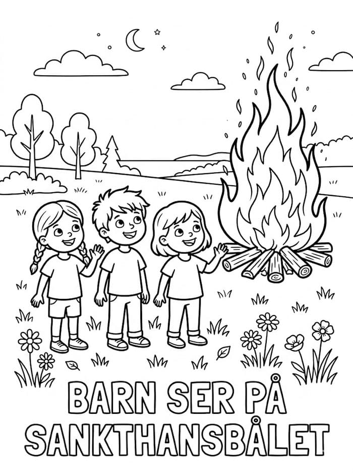 Barn Ser På Sankthansbålet fargelegging