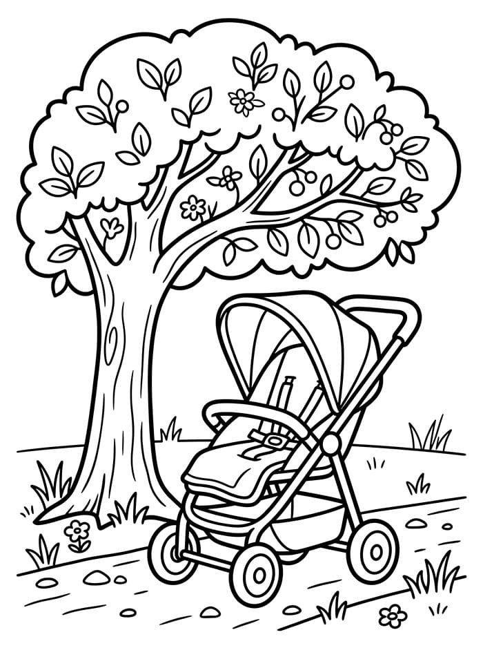 Barnevogn under treet fargelegging
