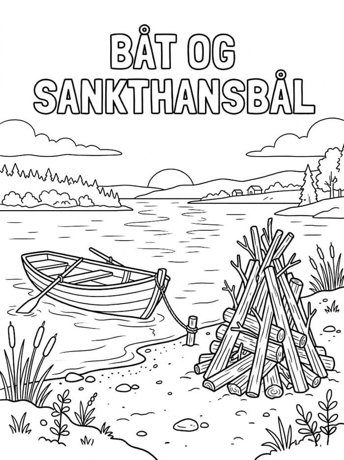 Båt og Sankthansbål fargelegging