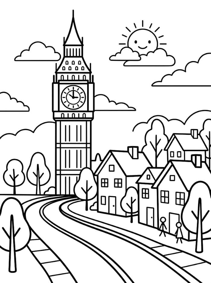 Big Ben i en landsby fargelegging