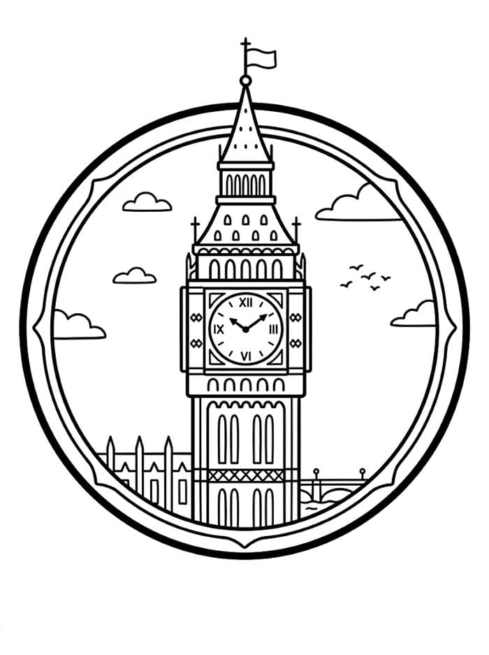 Big Ben i en sirkulær ramme fargelegging