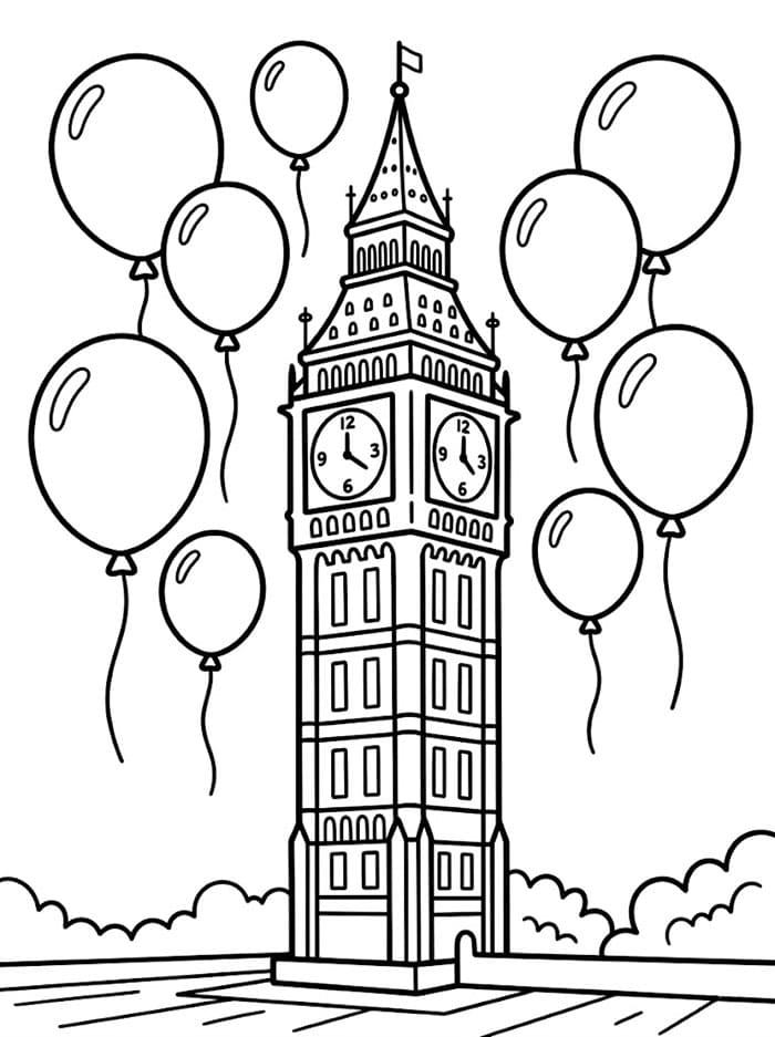 Big Ben og ballonger fargelegging