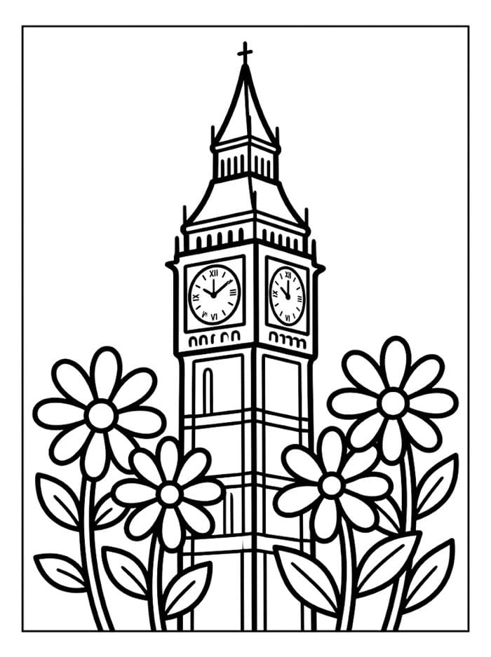 Big Ben og blomster fargelegging
