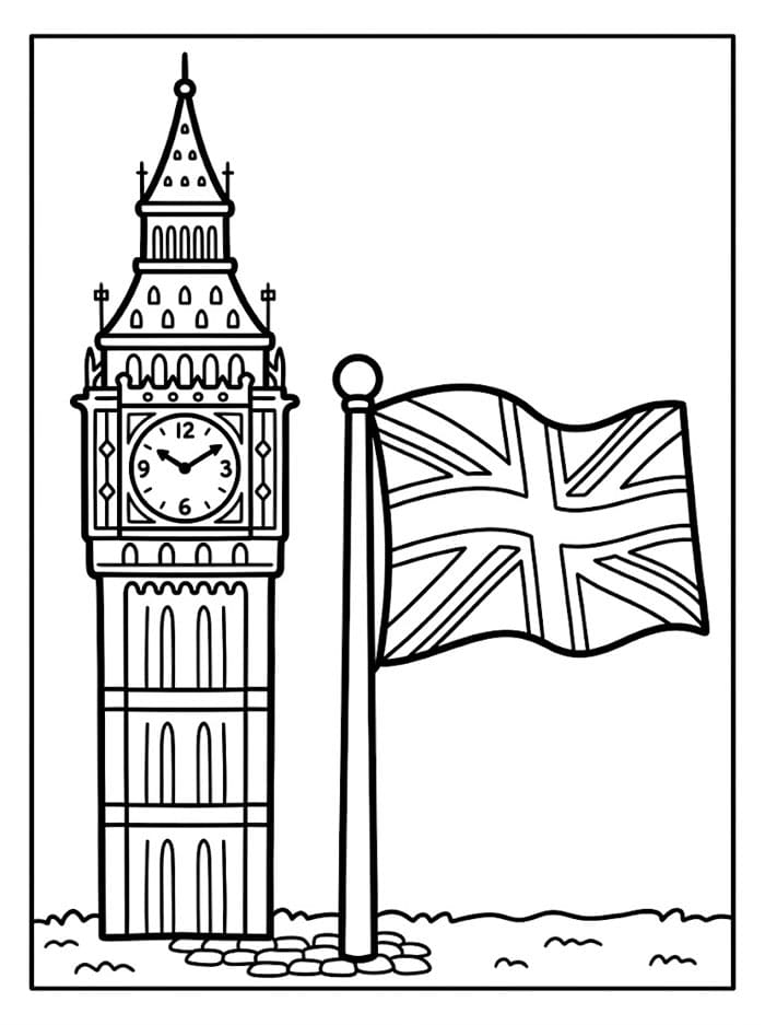 Big Ben og britisk flagg fargelegging