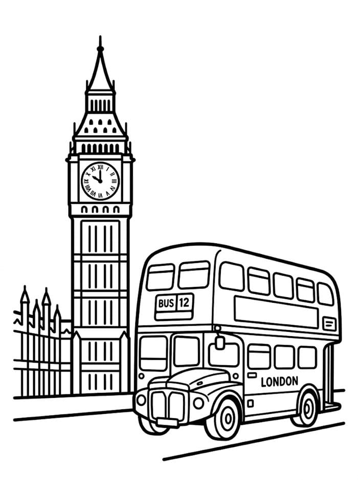 Big Ben og dobbeltdekkerbuss fargelegging