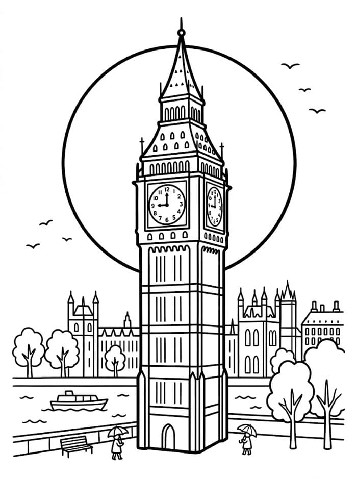 Big Ben og fullmåne fargelegging