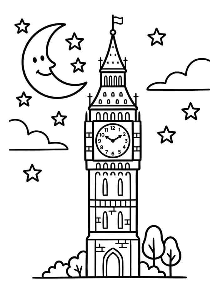 Big Ben og halvmåne fargelegging
