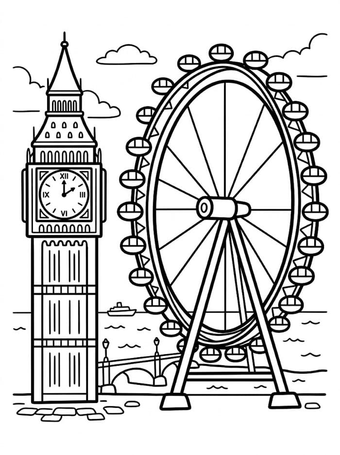 Big Ben og pariserhjul fargelegging