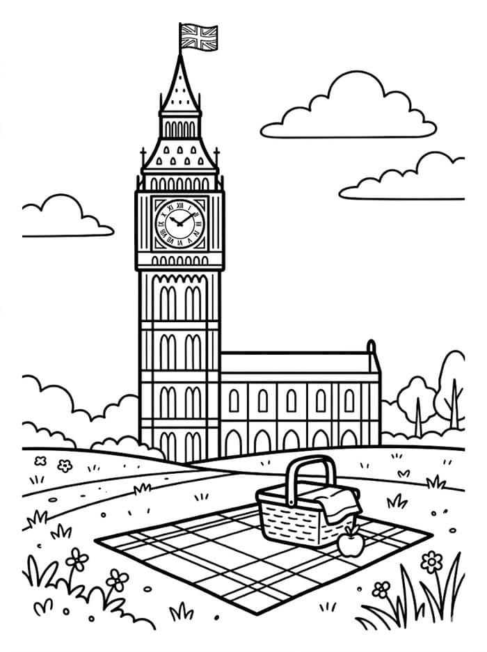 Big Ben og piknikscene fargelegging