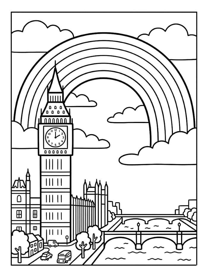 Big Ben og regnbue fargelegging