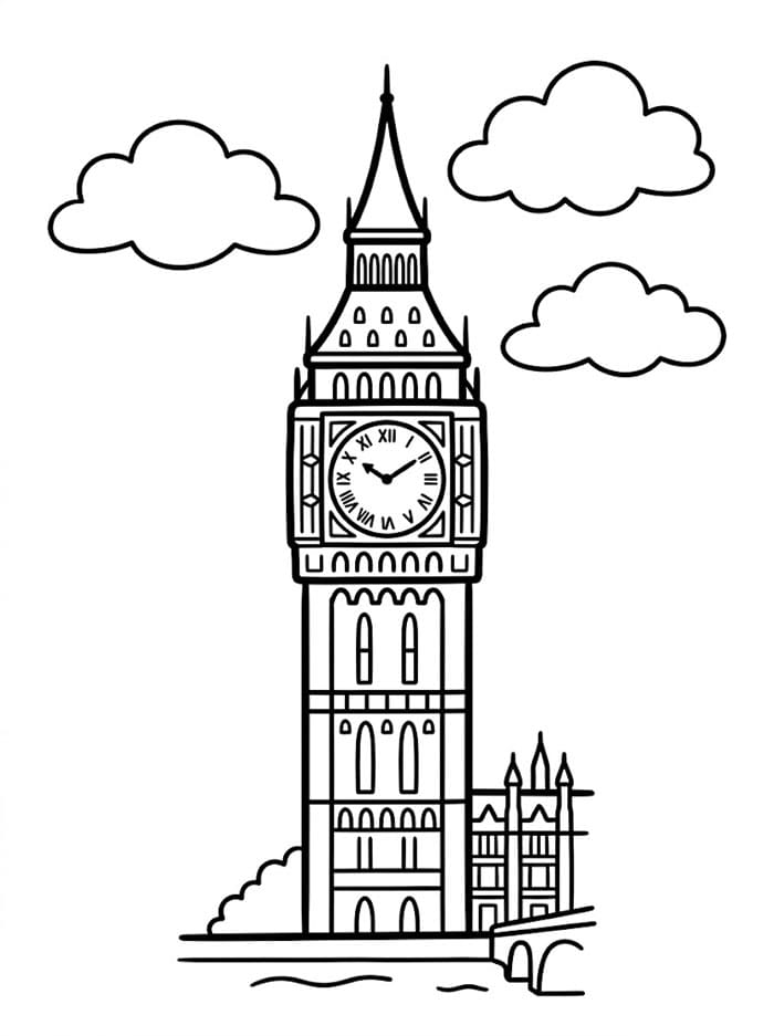 Big Ben og skyer fargelegging