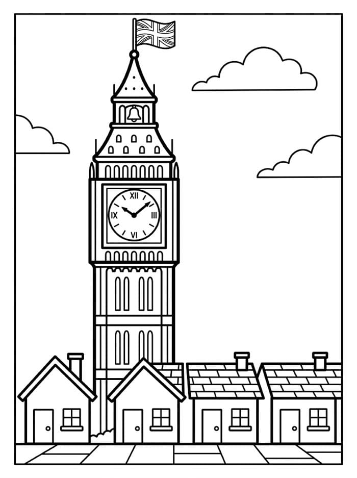 Big Ben og små hus fargelegging