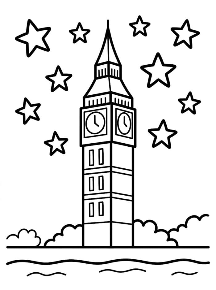 Big Ben og stjerner fargelegging