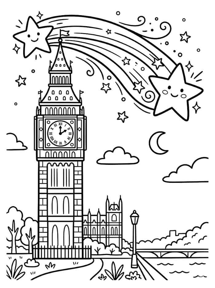 Big Ben og stjerneskudd fargelegging