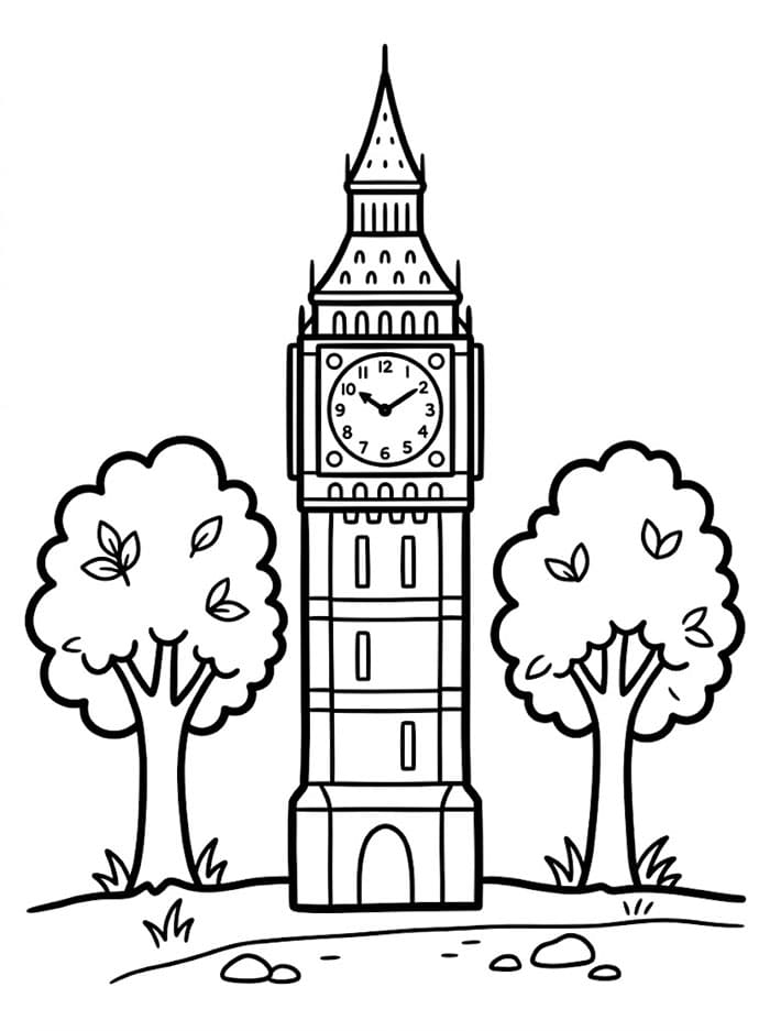 Big Ben og trær fargelegging