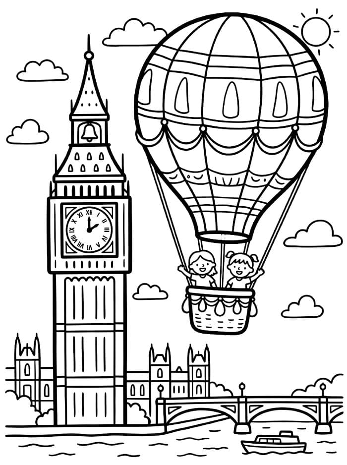 Big Ben og varmluftsballong fargelegging