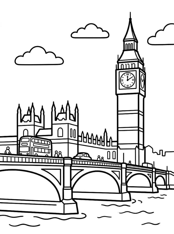 Big Ben og Westminster Bridge fargelegging