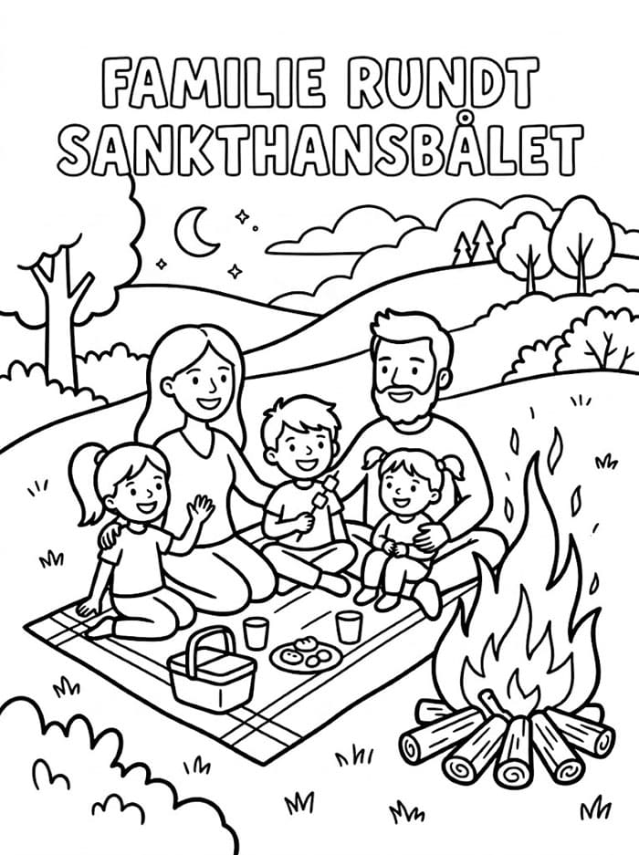Familie Rundt Sankthansbålet fargelegging